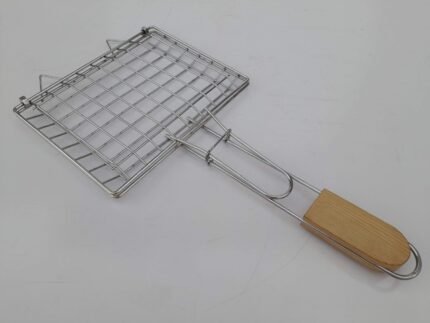 Stainless steel fish grill basket with wooden handle by UM Steel Lahore