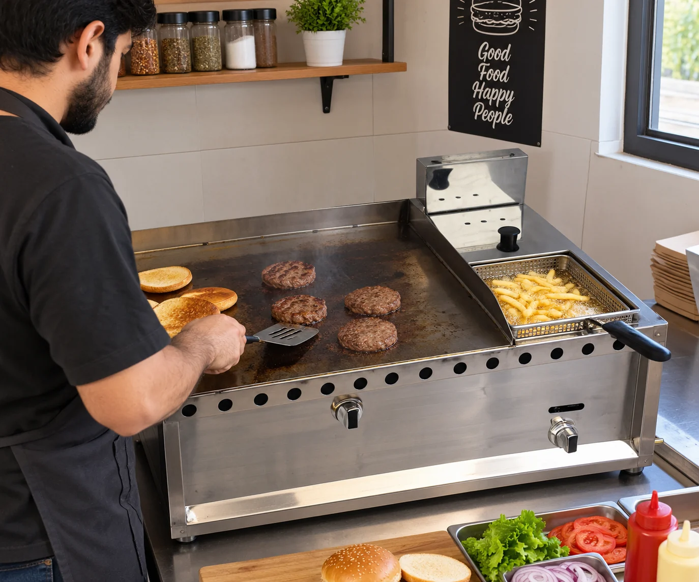 hot plate with fryer Commercial gas hot plate with 4 liter deep fryer model 5LHP by UM Steel Lahore